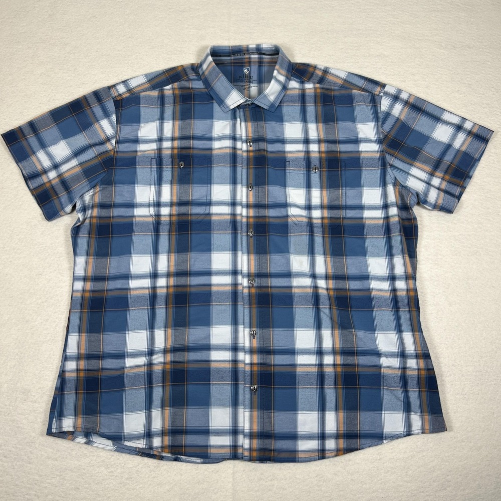 Kuhl Shirt Mens 2XL Blue Plaid Short Sleeve Vented Performance Hiking Style 7383